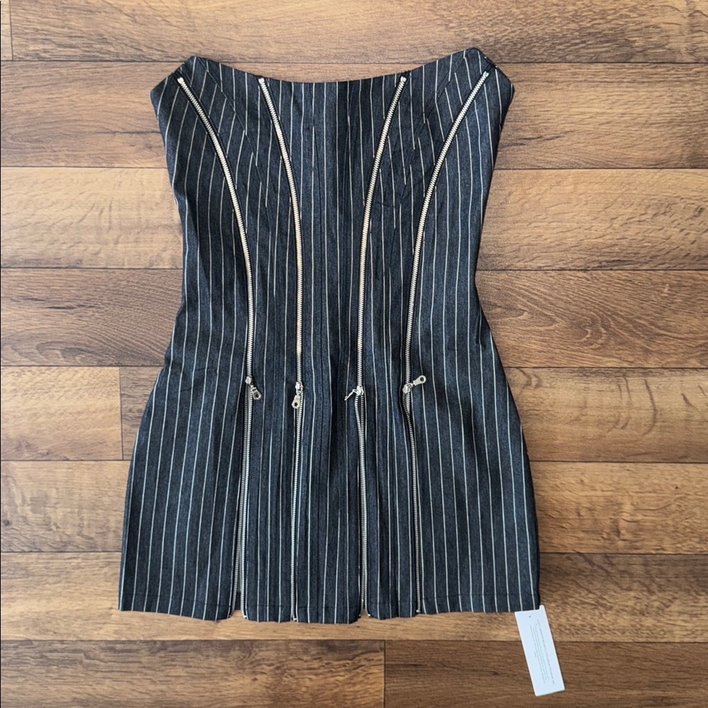 With Jean Size Medium Mirabel Pinstripe Zipper Mini Dress NWT Sexy Party Date